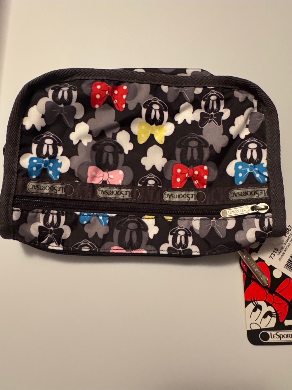 LeSportsac Black Minnie Mouse Cosmetic Pouch with Colorful Bows NWT